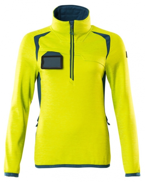 MASCOT-Warnschutz-Damen Fleecepullover, ACCELERATE SAFE, high vis gelb/dunkelpetroleum