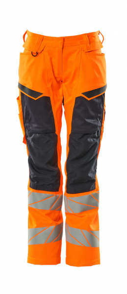 MASCOT-Damen-Warnschutz-Bundhose mit Knietaschen, DIAMOND, 76 cm, warnorange/schwarzblau