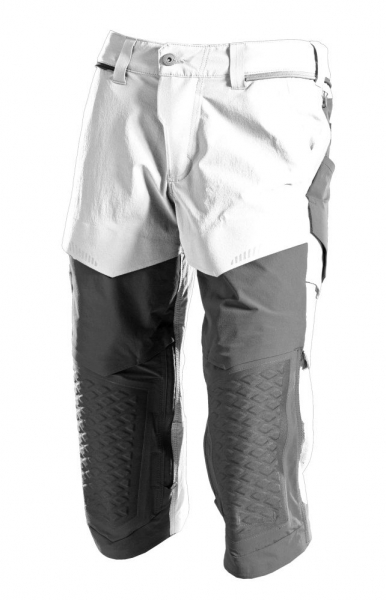 MASCOT- Dreiviertel- Hose mit Knietaschen, Ultimate Stretch, CUSTOMIZED, 180 g/m, weiss/ anthrazitgrau