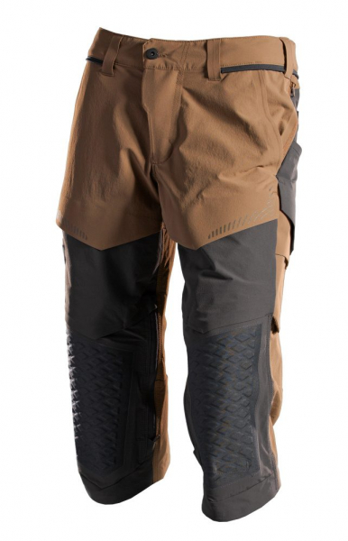MASCOT- Dreiviertel- Hose mit Knietaschen, Ultimate Stretch, CUSTOMIZED, 180 g/m, nussbraun/ schwarz