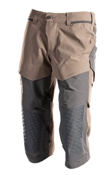 MASCOT- Dreiviertel- Hose mit Knietaschen, Ultimate Stretch, CUSTOMIZED, 180 g/m, dunkel-sandbeige/ anthrazitgrau