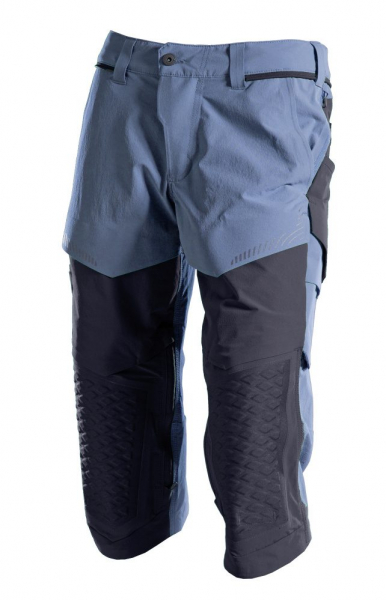 MASCOT- Dreiviertel- Hose mit Knietaschen, Ultimate Stretch, CUSTOMIZED, 180 g/m, steinblau/ schwarzblau