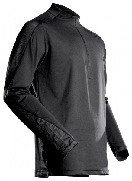 MASCOT- Langarmshirt mit kurzem Reiverschluss, CUSTOMIZED, 210 g/m, schwarz