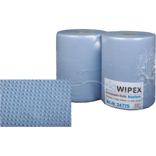 WIPEX PUTZPAPIER ROLLE, BLUE TECH, blau, 2-lagig, 2x20 g, 2 Rollen  500 Tcher
