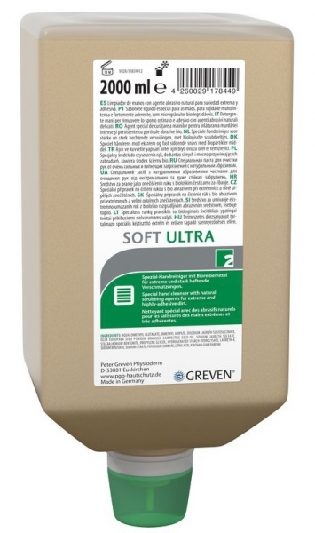 GREVEN-Hand-/Hnde-Reiniger, Handreiniger, Soft Ultra, Natur-Reibemittel,  Varioflasche 2 Liter