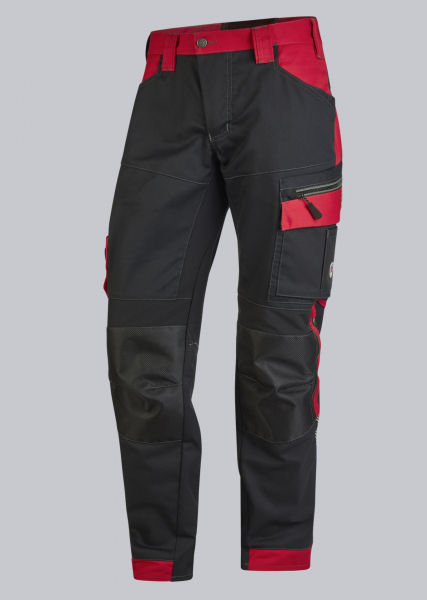 BP-HYBRID-ARBEITSHOSE, leicht, Stretcheinstze, Kniepolstertaschen, Farbe:  schwarz/rot