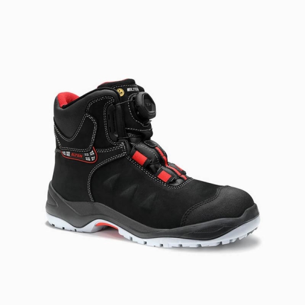 ELTEN-S3-Schnürstiefel, Sicherheits-Arbeits-Berufs-Schuhe, Hochschuhe,, TILL BOA MID, ESD, schwarz/rot