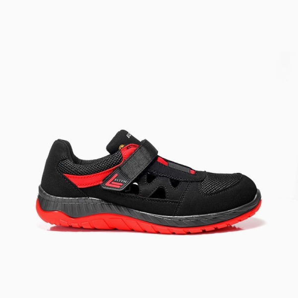 ELTEN-S1P-Arbeits-Berufs-Sicherheits-Sandalen, LONNY red Easy, schwarz/rot