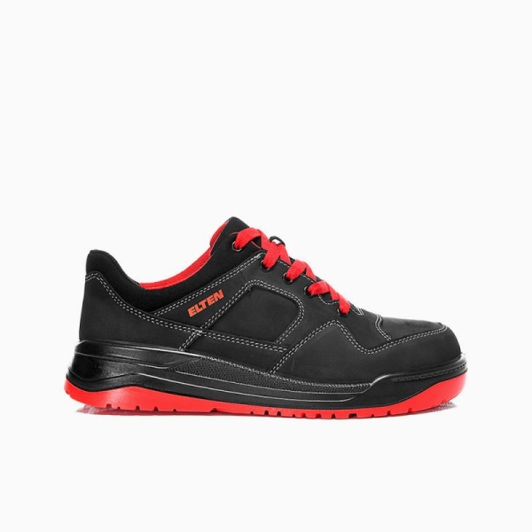 ELTEN-S3-Sicherheits-Arbeits-Berufs-Schuhe, Halbschuhe, MAVERICK BLACK-RED LOW, ESD, schwarz/rot