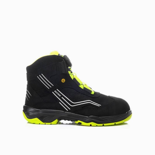 ELTEN-S2-Schn�rstiefel, Sicherheits-Arbeits-Berufs-Schuhe, Hochschuhe, AMBITION BOA MID, ESD, schwarz/gelb