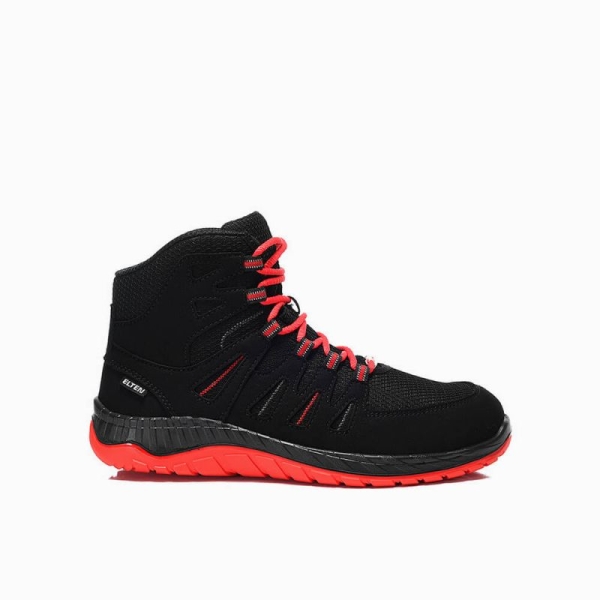 ELTEN-S3-Schn�rstiefel, Sicherheits-Arbeits-Berufs-Schuhe, Hochschuhe, MADDOX black-red Mid, ESD, schwarz/rot