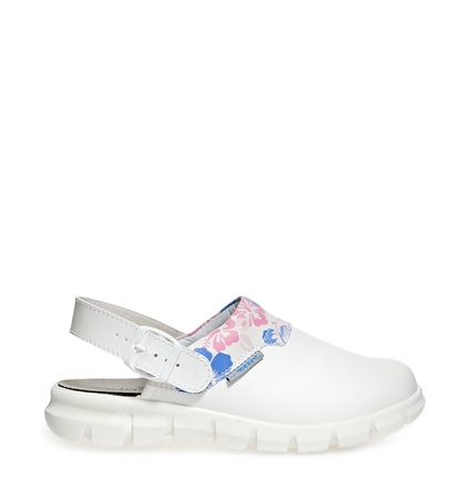 ABEBA-OB-A-micro-Damenclog, wei gemustert