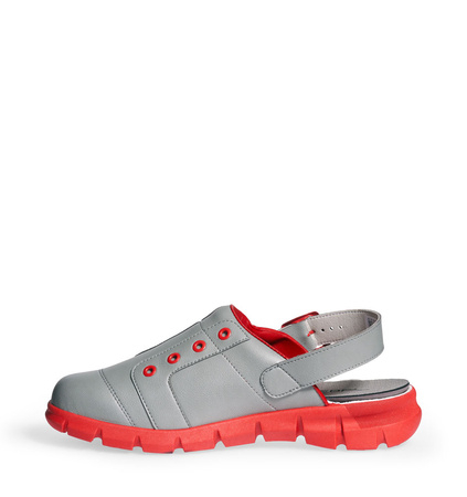 ABEBA-Dynamic-OB-Damen- u. Herrenslipper, A-micro, grau/rot
