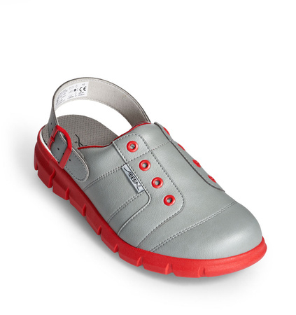 ABEBA-Dynamic-OB-Damen- u. Herrenslipper, A-micro, grau/rot