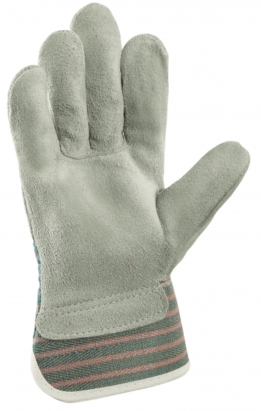 BIG-TEXXOR-Rindkern-Spaltleder-Arbeits-Handschuhe, Taunus, grün/rot gestreifter Drell