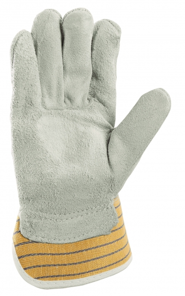 BIG-TEXXOR-Rindkern-Spaltleder-Arbeits-Handschuhe, Eifel, gelb/blau gestreifter Drell