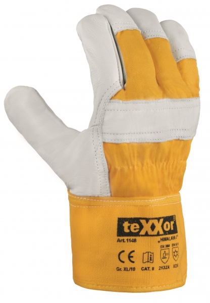 BIG-TEXXOR-Rindvoll-Leder--Arbeits-Handschuhe, Himalaya I, natur, gelber Drell