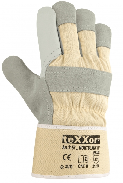 BIG-TEXXOR-Rindvoll-Leder-Arbeits-Handschuhe, Montblanc II, natur, weißer Drell