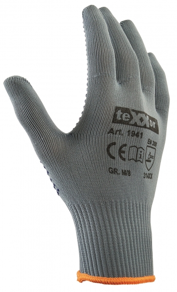 BIG-TEXXOR-Nylon-Feinstrick-Arbeits-Handschuhe, grau, blaue Noppen