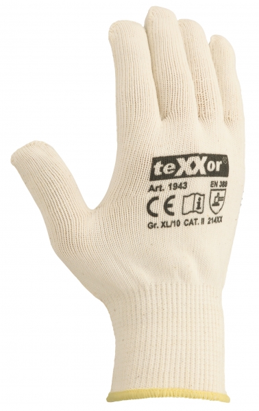 BIG-TEXXOR-Baumwoll-/Nylon-Mittelstrick-Arbeits-Handschuhe, beige, blaue Noppen