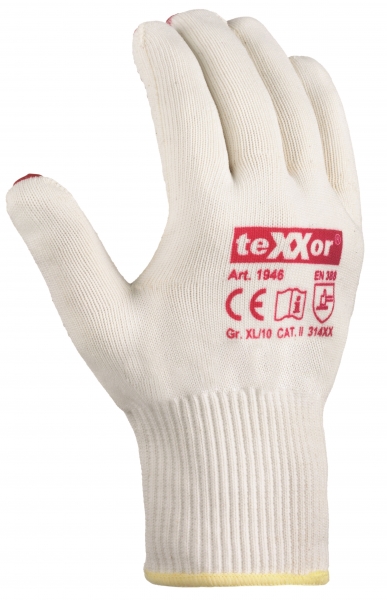 BIG-TEXXOR-Baumwoll-/Nylon-Feinstrick-Arbeits-Handschuhe,, beige, rote Noppen