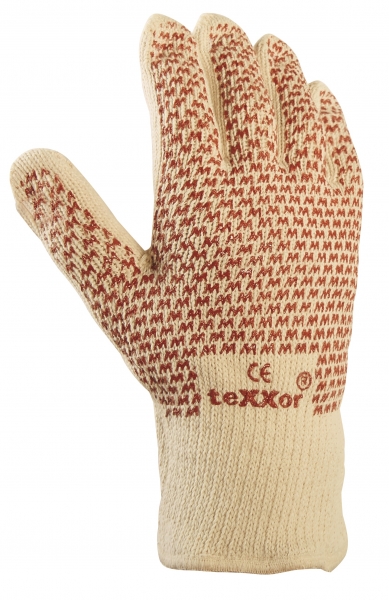BIG-TEXXOR-Baumwoll-Strick-Arbeits-Handschuhe, beige, rote Noppen