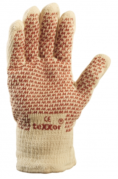 BIG-TEXXOR-Baumwoll-Strick-Arbeits-Handschuhe, beige, rote Noppen