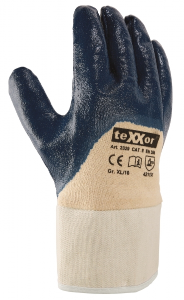 BIG-TEXXOR-Nitril-Arbeits-Handschuhe, Stulpe, beige/blau