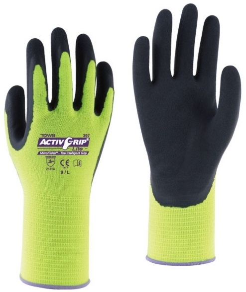 BIG-TOWA-Polyester-Feinstrick-Arbeits-Handschuhe, ActivGrip Lite, gelb/schwarz