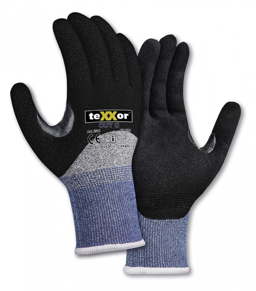 BIG-TEXXOR Schnittschutz-Strickhandschuhe CUT C 3/4, grau-meliert/blau/schwarz