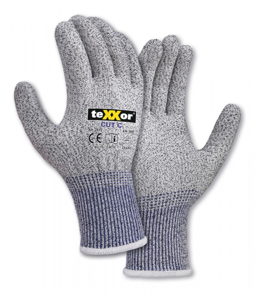 BIG-TEXXOR Schnittschutz-Strickhandschuhe CUT C, grau-meliert/blau