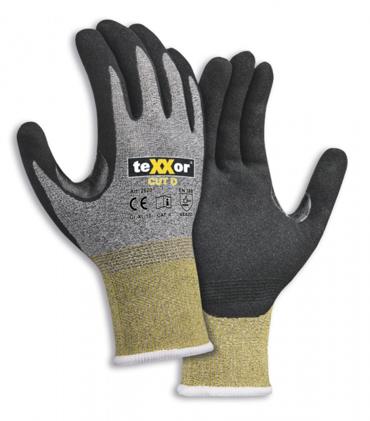 BIG-TEXXOR Schnittschutz-Strickhandschuhe CUT D, grau-meliert/gelb/schwarz