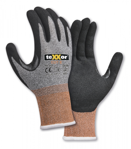 BIG-TEXXOR Schnittschutz-Strickhandschuhe CUT E, grau-meliert/orange/schwarz