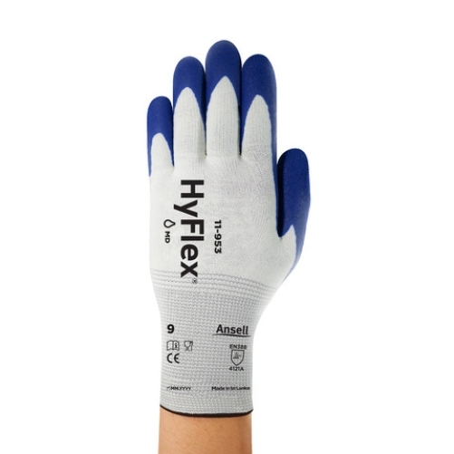 ANSELL-ARBEITSHANDSCHUHE, HYFLEX, 11-953, L�nge: 220-260 mm, blau auf wei�