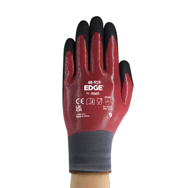 ANSELL-NITRILHANDSCHUHE, Vollbeschichtung, EDGE 48-919, schwarz/rot
