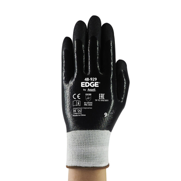 ANSELL-STRICKHANDSCHUHE, mit Nitril-Vollbeschichtung, EGDE 48-929, schwarz