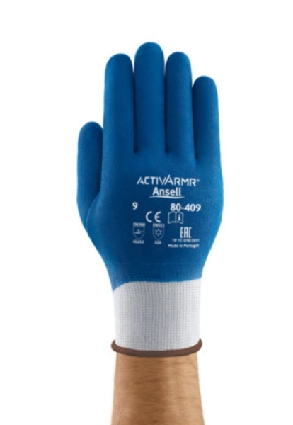 ANSELL-STRICK-HANDSCHUHE, POWER FLEX, 80-409, blau/weiss