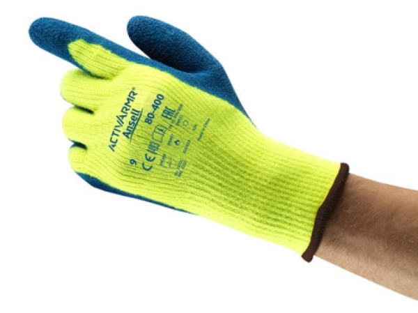 ANSELL-STRICK-HANDSCHUHE, POWER FLEX, 80-400, gelb/blau
