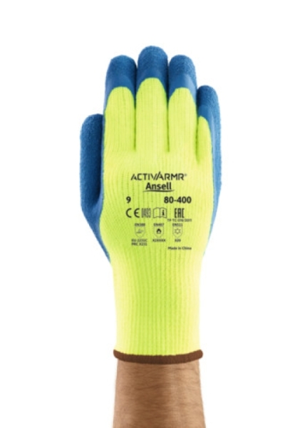 ANSELL-STRICK-HANDSCHUHE, POWER FLEX, 80-400, gelb/blau