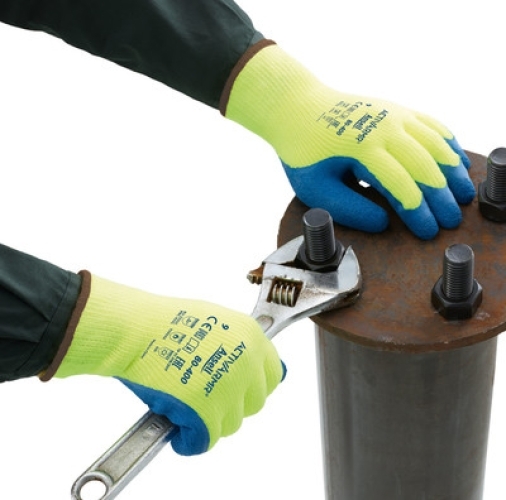 ANSELL-STRICK-HANDSCHUHE, POWER FLEX, 80-400, gelb/blau