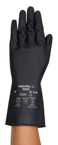ANSELL-NATURKAUTSCHUKLATEXHANDSCHUHE, ALPHATEC, 87-118, schwarz