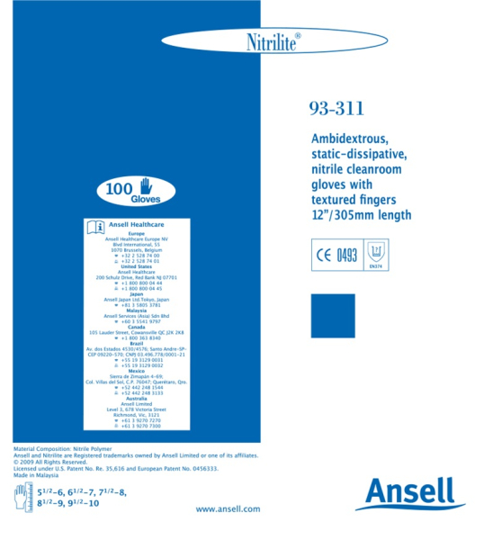 ANSELL-EINWEG-NITRIL-HANDSCHUHE, NITRILITE, 93-311, Pkg. � 100 St�ck, weiss