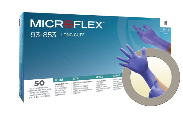 ANSELL-EINWEG-NITRIL-HANDSCHUHE, MICROFLEX, 93-853, Pkg. � 50 St�ck, VE: 10 Pkg. blau