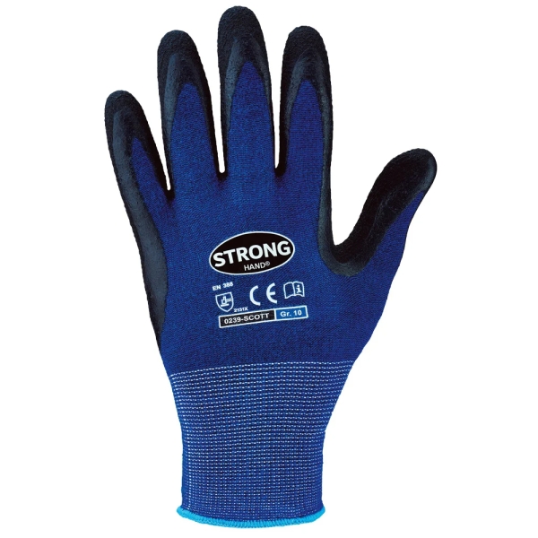F-STRONGHAND, Feinstrick, Latex beschichtet, Arbeitshandschuhe, *SCOTT*, VE: 120 Paar, schwarz/blau