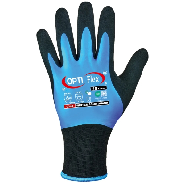 F-OPTIFLEX-Latex-Arbeitshandschuhe, *WINTER AQUA GUARD*, VE: 60 Paar, schwarz/blau