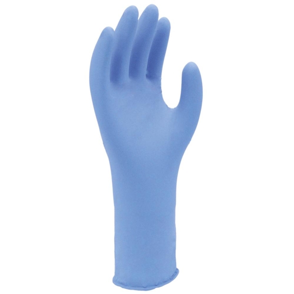 F-*SHOWA 7585PF* HANDSCHUHE-NITRIL, BLAU, PUDERFREI, LANG, CAT.3