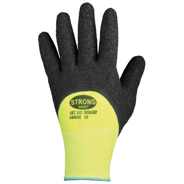 F-STRONGHAND, Latex, Arbeitshandschuhe,  *NEONGRIP*, VE: 120 Paar, schwarz/neongelb