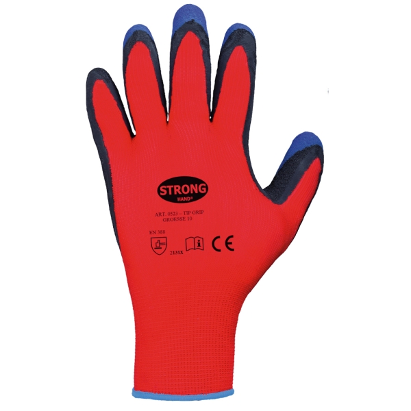 F-STRONGHAND, Feinstrick, Arbeitshandschuhe, *TIP GRIP*, VE: 120 Paar, rot/schwarz/blau