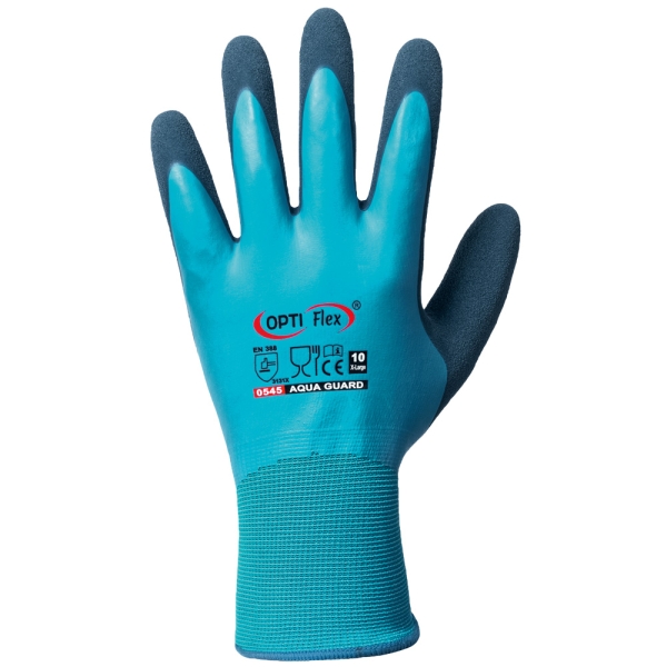 F-OPTI FLEX, Latex, Arbeitshandschuhe, *AQUA GUARD*, VE: 120 Paar, blau/dunkelblau