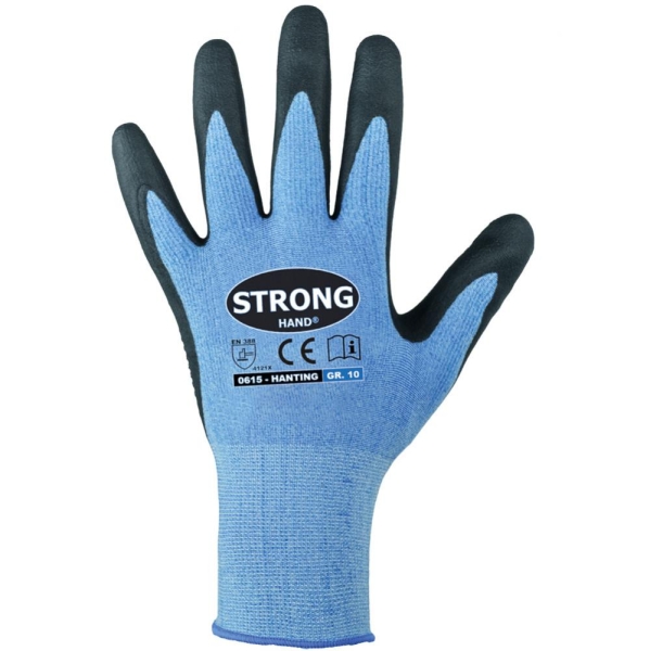 F-STRONGHAND, Polyester, Nitrilbeschichtung, mit Noppen, Arbeitshandschuhe, *HANTING*, VE: 120 Paar, blau